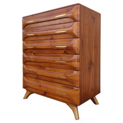 Vintage Franklin Shockey Sculptured Pine 6 Drawer Tall Dresser Mid-Century Modern 1970s