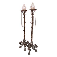 An Exquisite pair of bronze lamp stands from the 1855 Paris exhibition.