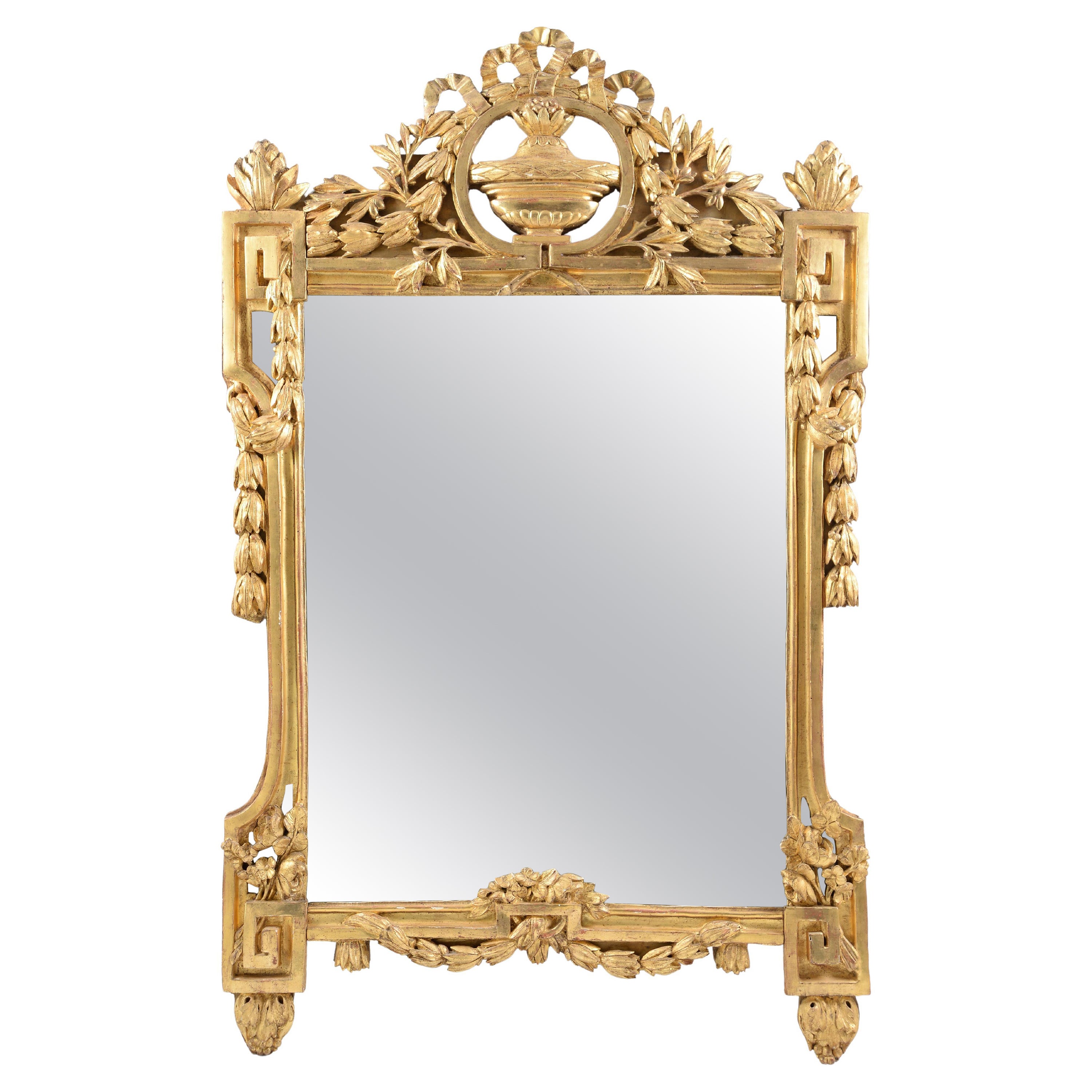 Miroir Louis XVI « A la Grecque » en bois doré en vente