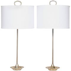 Pair of French Neoclassical Silver Plated Lamps
