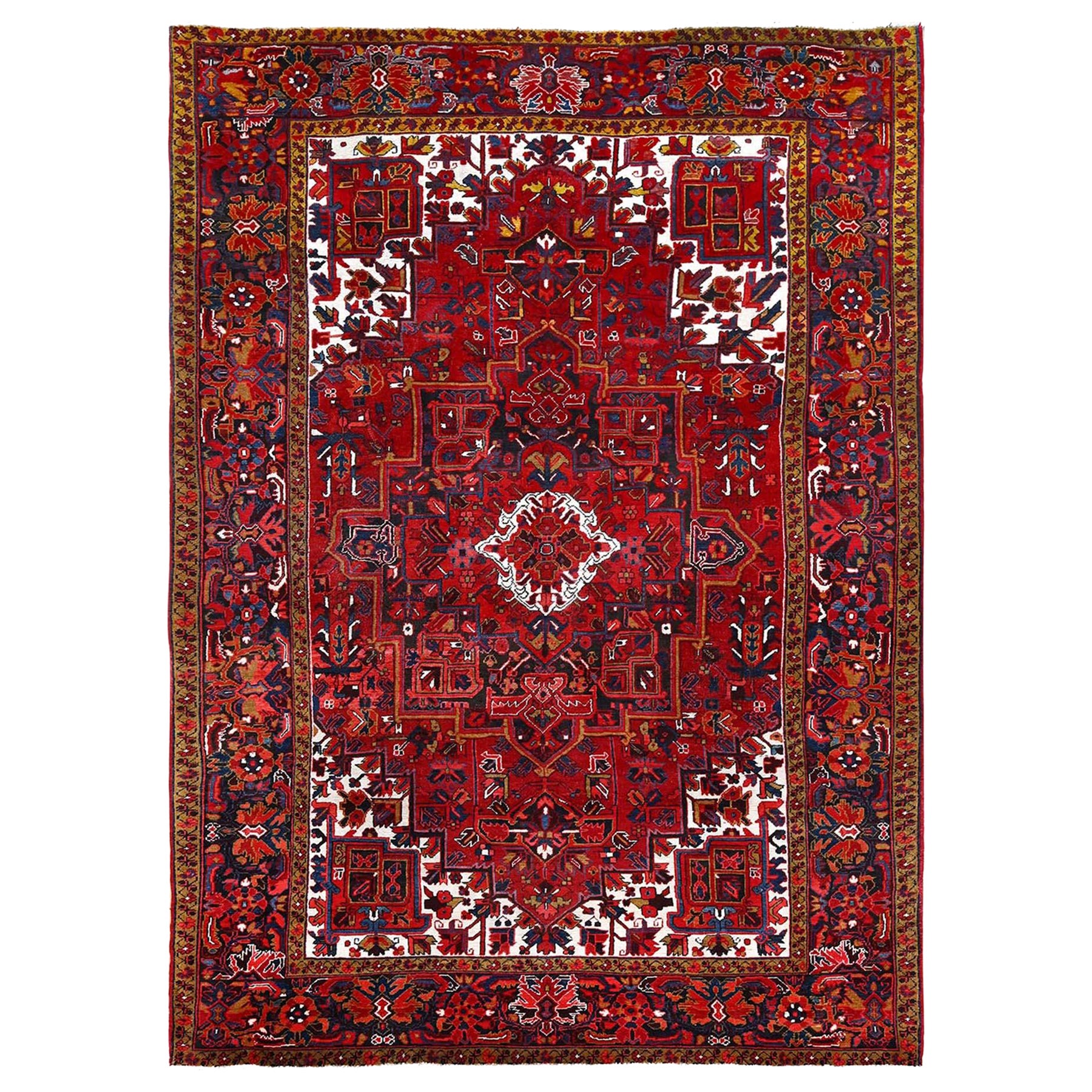 Barn Red Vintage Persian Heriz Good Cond Rustic Look Worn Wool Hand Knotted Rug For Sale