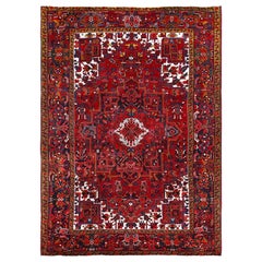Barn Red Vintage Persian Heriz Good Cond Rustic Look Worn Wool Hand Knotted Rug