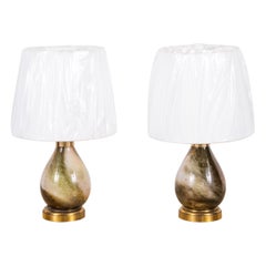 Vintage Pair of Small Murano Glass Lamps with Custom Silk Shades