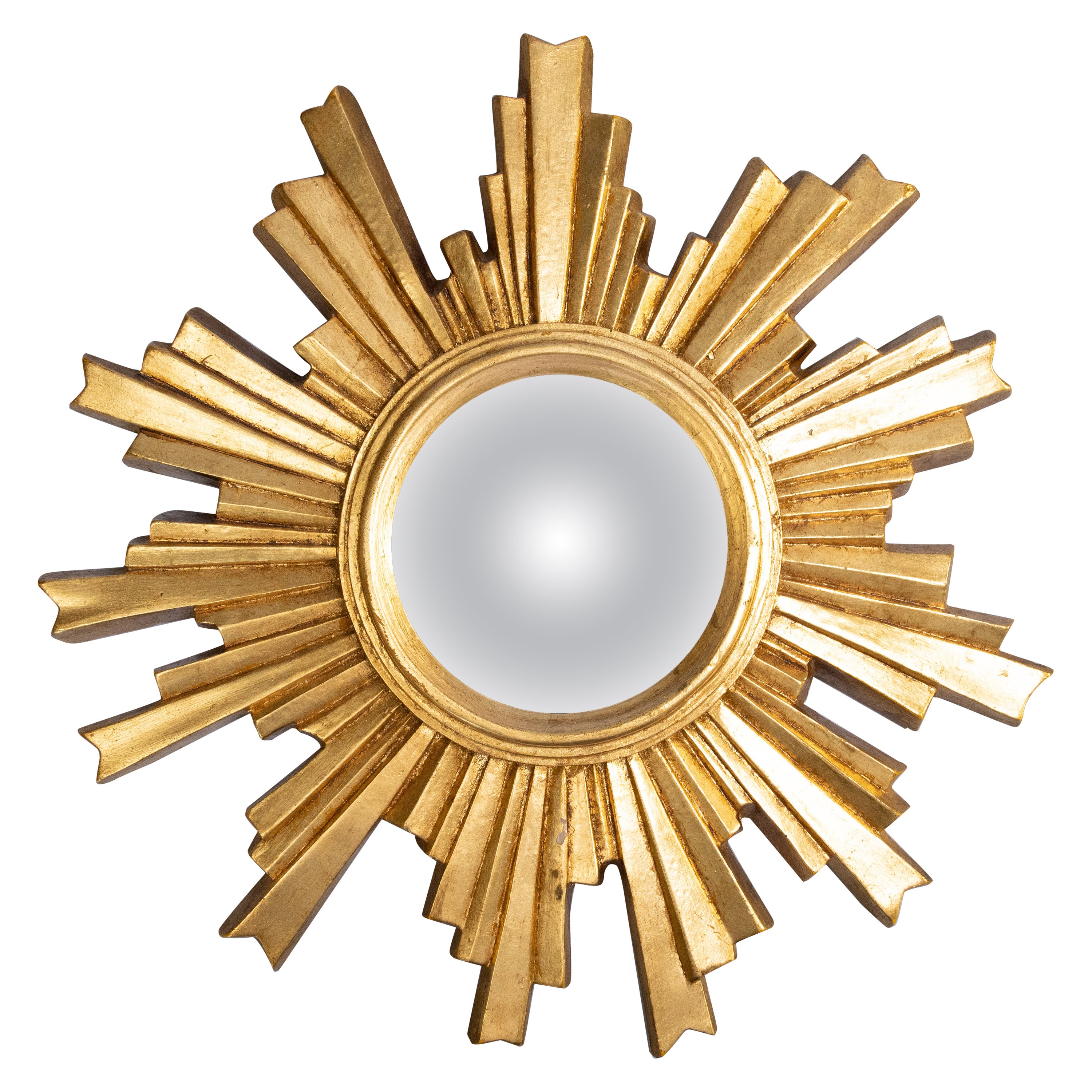 Vintage Art Deco French Gilt Convex Sunburst Mirror For Sale At 1stDibs