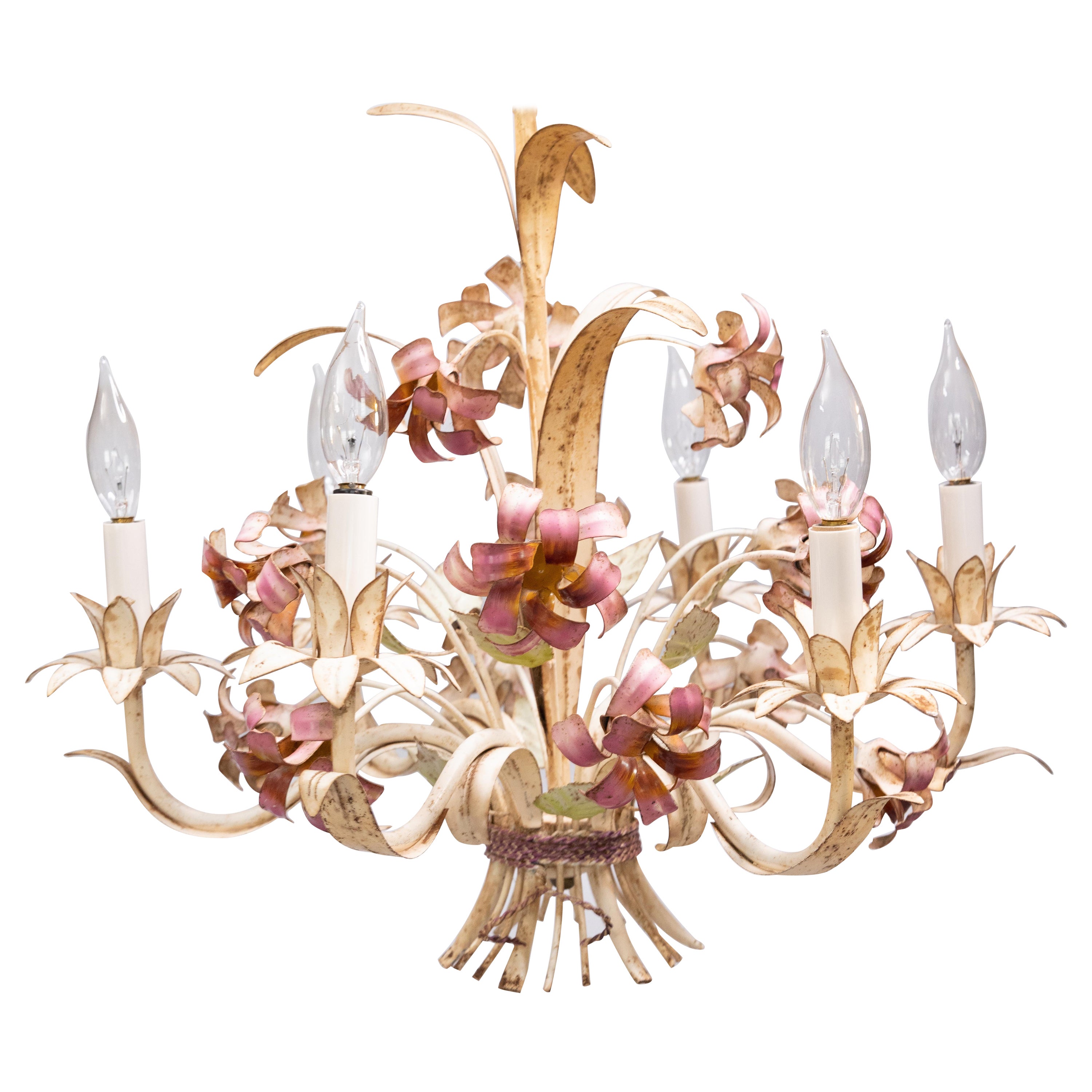 Vintage Italian Tole Floral Chandelier, circa 1950