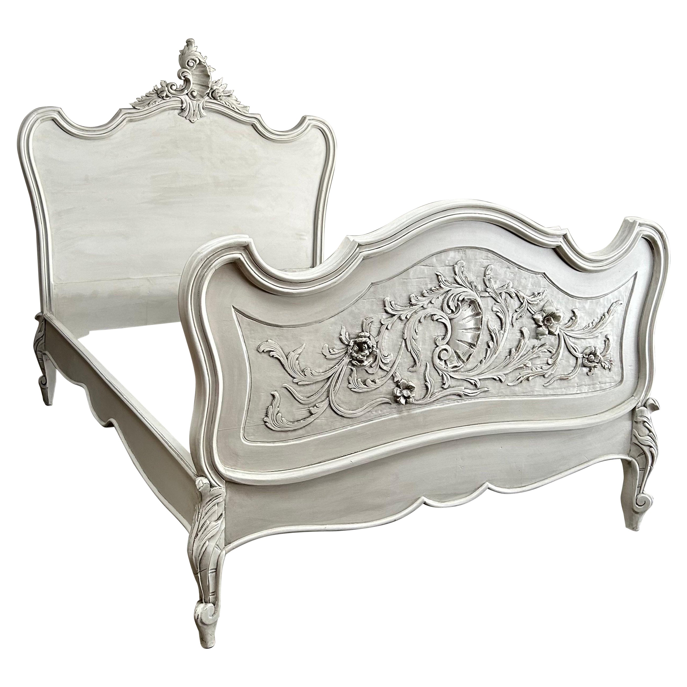 Antique French Louis XV Style Painted Bed For Sale