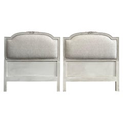 Pair of Vintage French Style Painted and Upholstered Twin Headboards