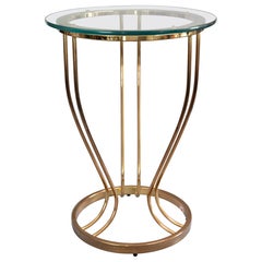 Retro Mid Century Art Deco Round Glass Top & Brass Drinks Side Table