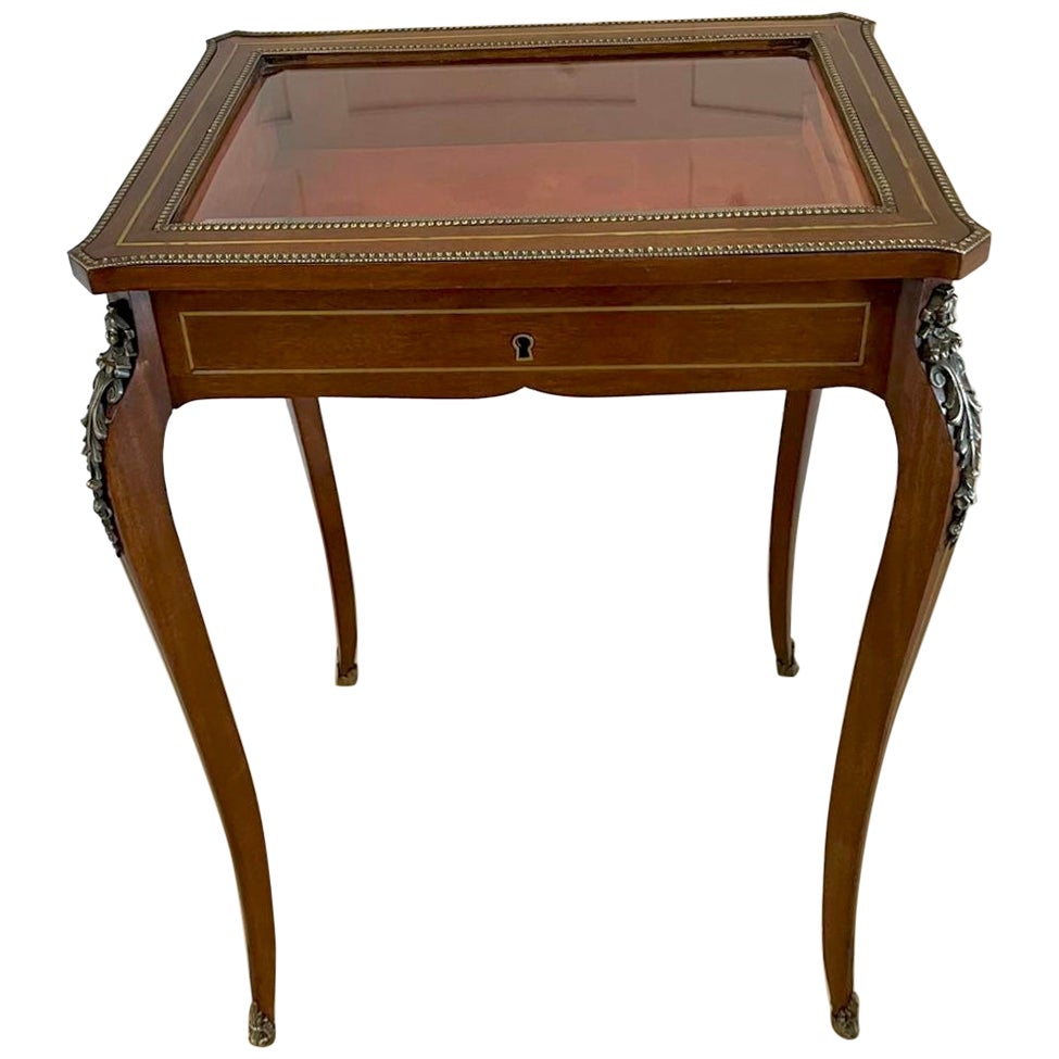 Antique 19th Century French Quality Brass Inlaid Mahogany Bijouterie Cabinet For Sale