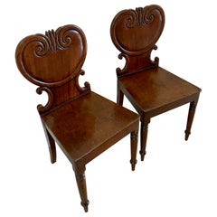 Pair of Antique George III Quality Mahogany Hall Chairs