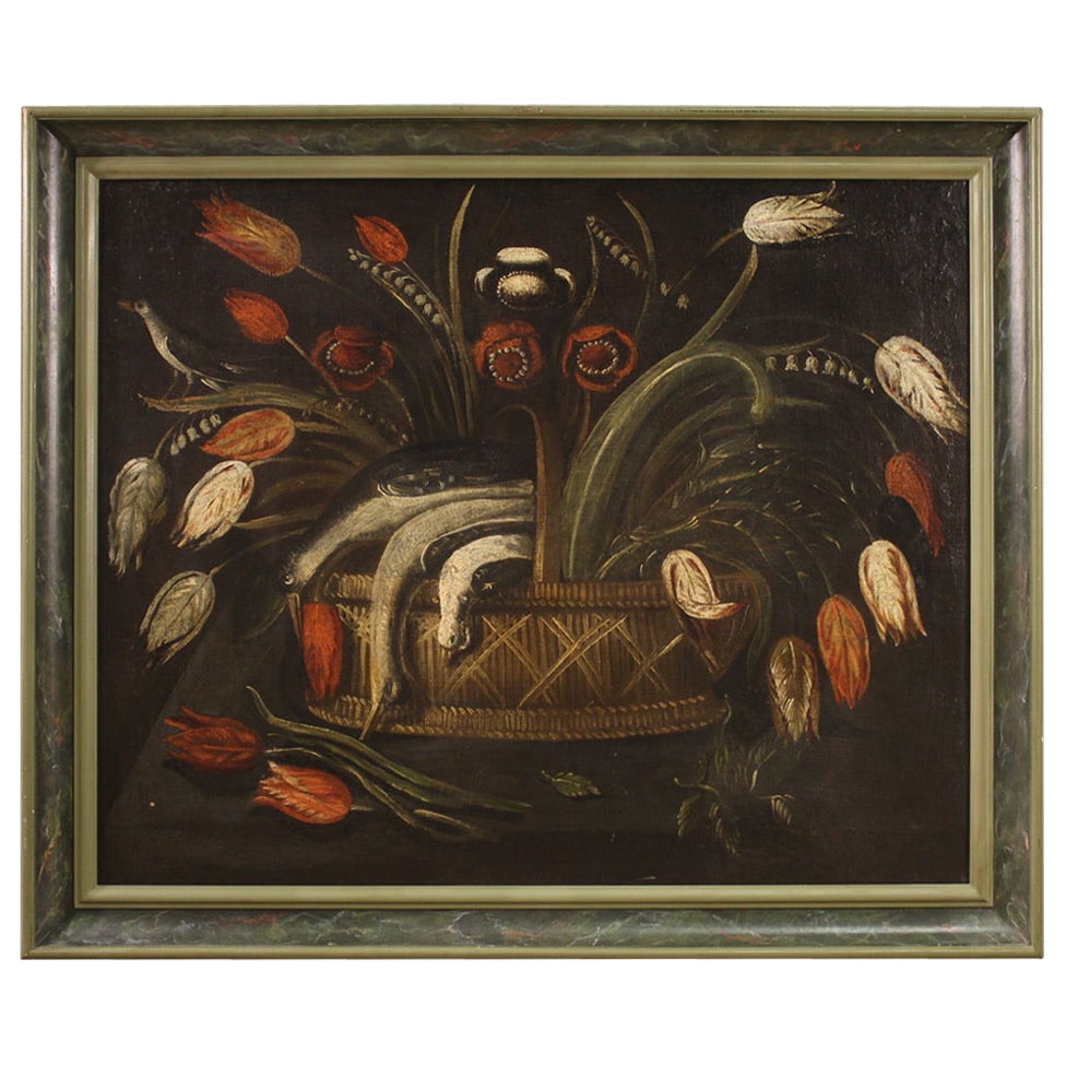 18th Century Oil On Canvas Antique Italian Still Life Painting, 1770 For Sale