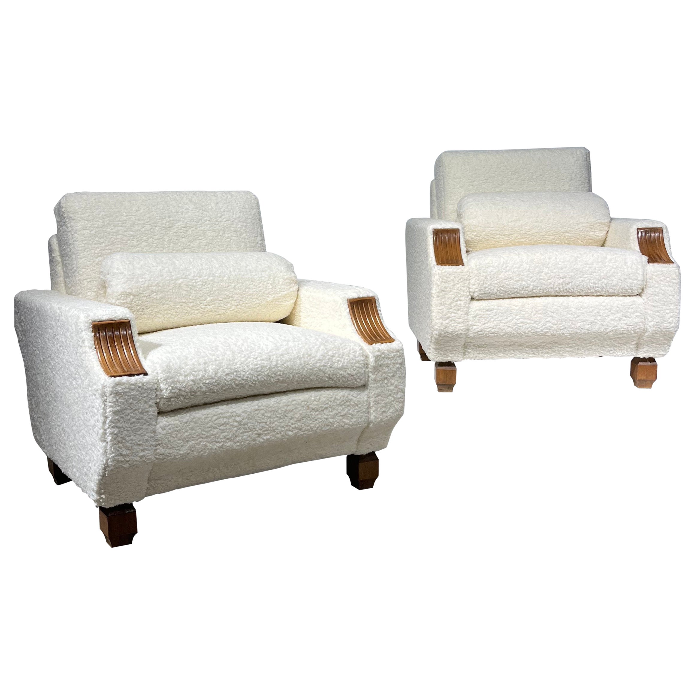 Pair of white Art Deco easy chairs, 1940s For Sale
