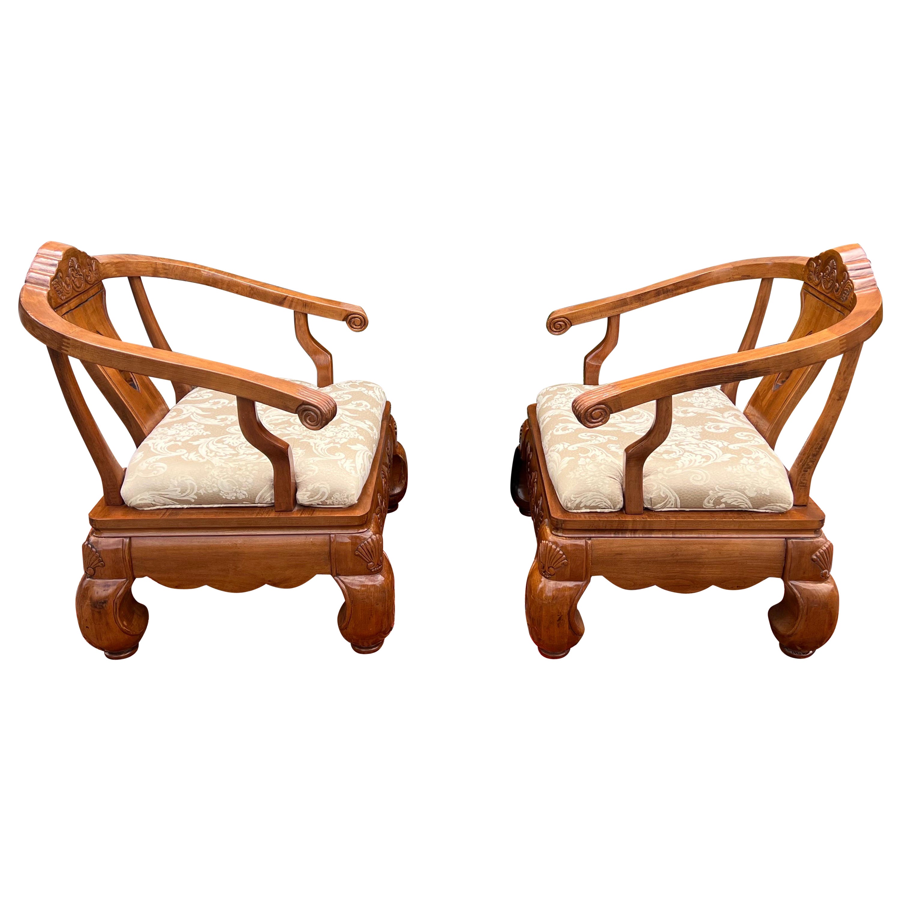A pair of 1970s Chinese Chinoiserie Oak Ming Style Accent Chairs, 1970’s
