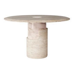 Dooq Dinner Table in Travertine and Estremoz Rose Marble Braque, D=120 cm