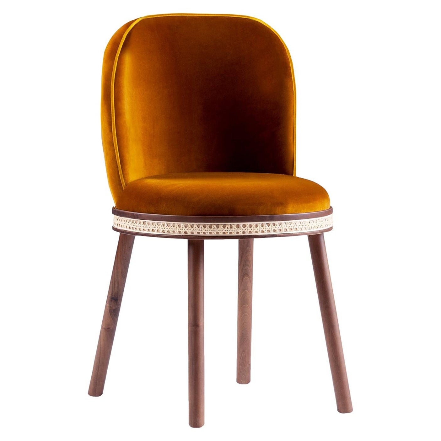 DOOQ Chaise de salle à manger moderne du milieu du siècle, Alma, velours orange foncé, pieds en Wood Woods