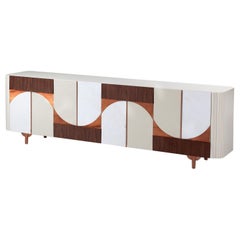 DOOQ Art-Deco Sideboard Buffet in Natural Marble Copper and Walnut Metropolis