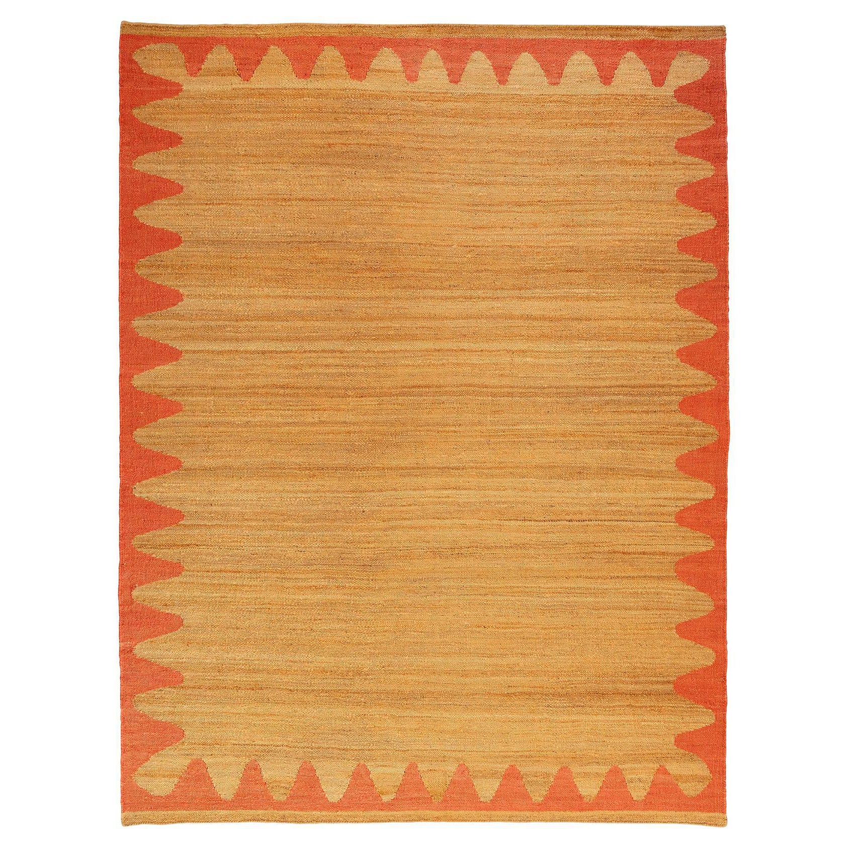 Modern Handwoven Jute Carpet Rug Kilim in Natural & Coral