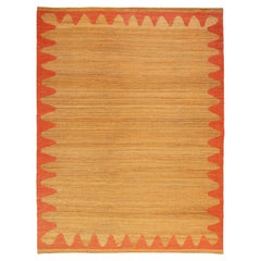 Modern Handwoven Jute Carpet Rug Kilim in Natural & Coral