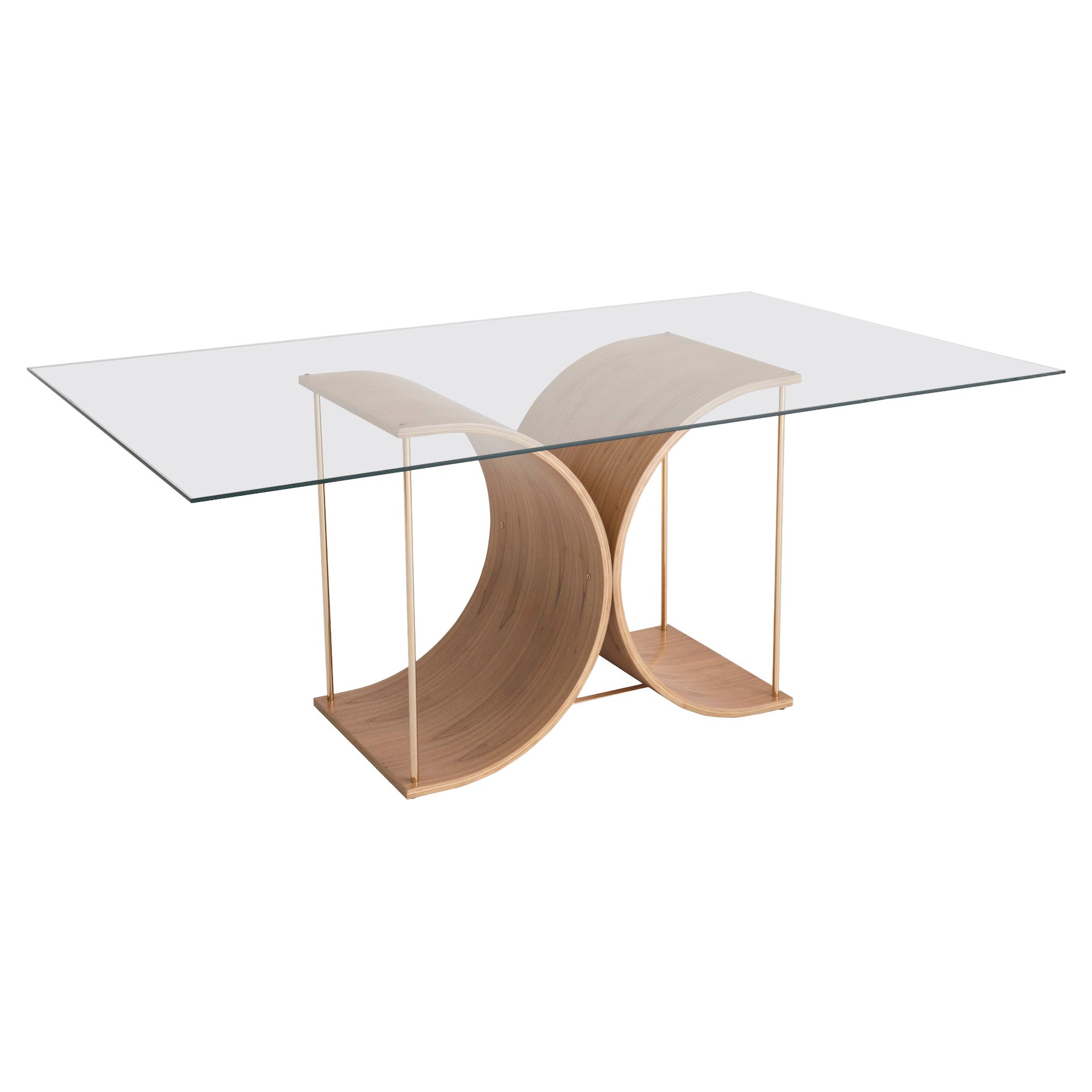 "Regia" Base of Dining Table in Curved Cinnamon Natural Wood Multi-laminate 