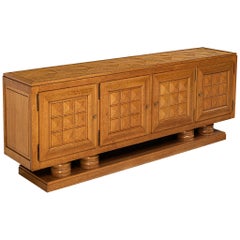 Antique Gaston Poisson Art Deco Sideboard with Marquetry in Oak 