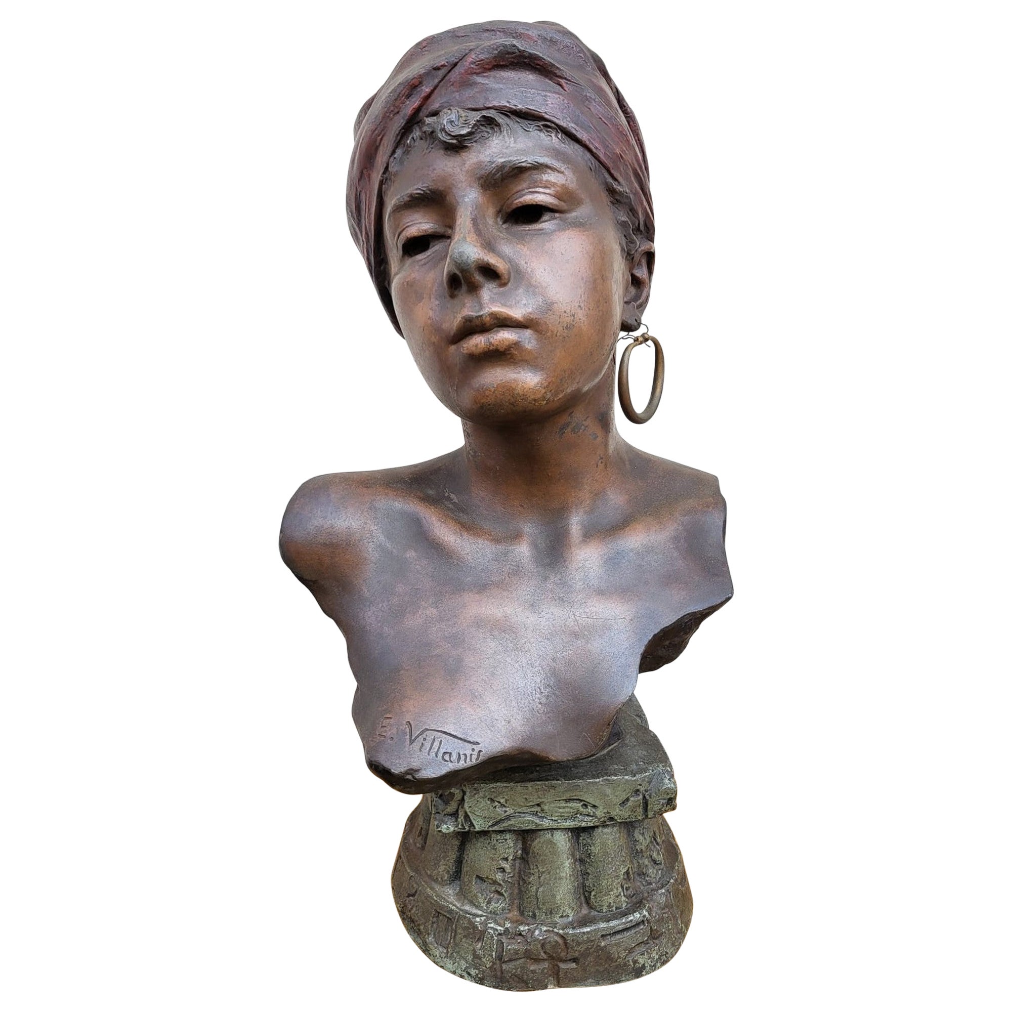 E Villanis, Egyptian Woman With Turban, Late 19th Century Early 20th Century For Sale