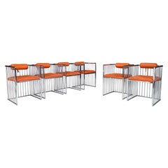 Mid-Century Chrome Steel and Leather Dining Room Chairs, Italy 1970s