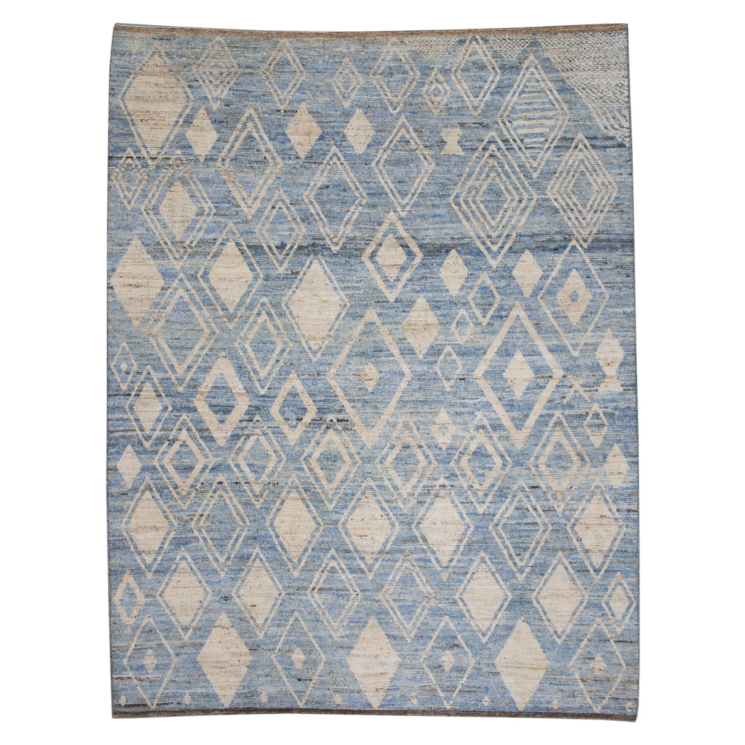 21st Century Modern Moroccan Style Wool Rug in Blue Design 9'4" X 11'11"