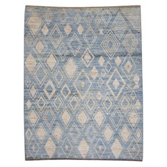 21st Century Modern Moroccan Style Wool Rug in Blue Design 9'4" X 11'11"