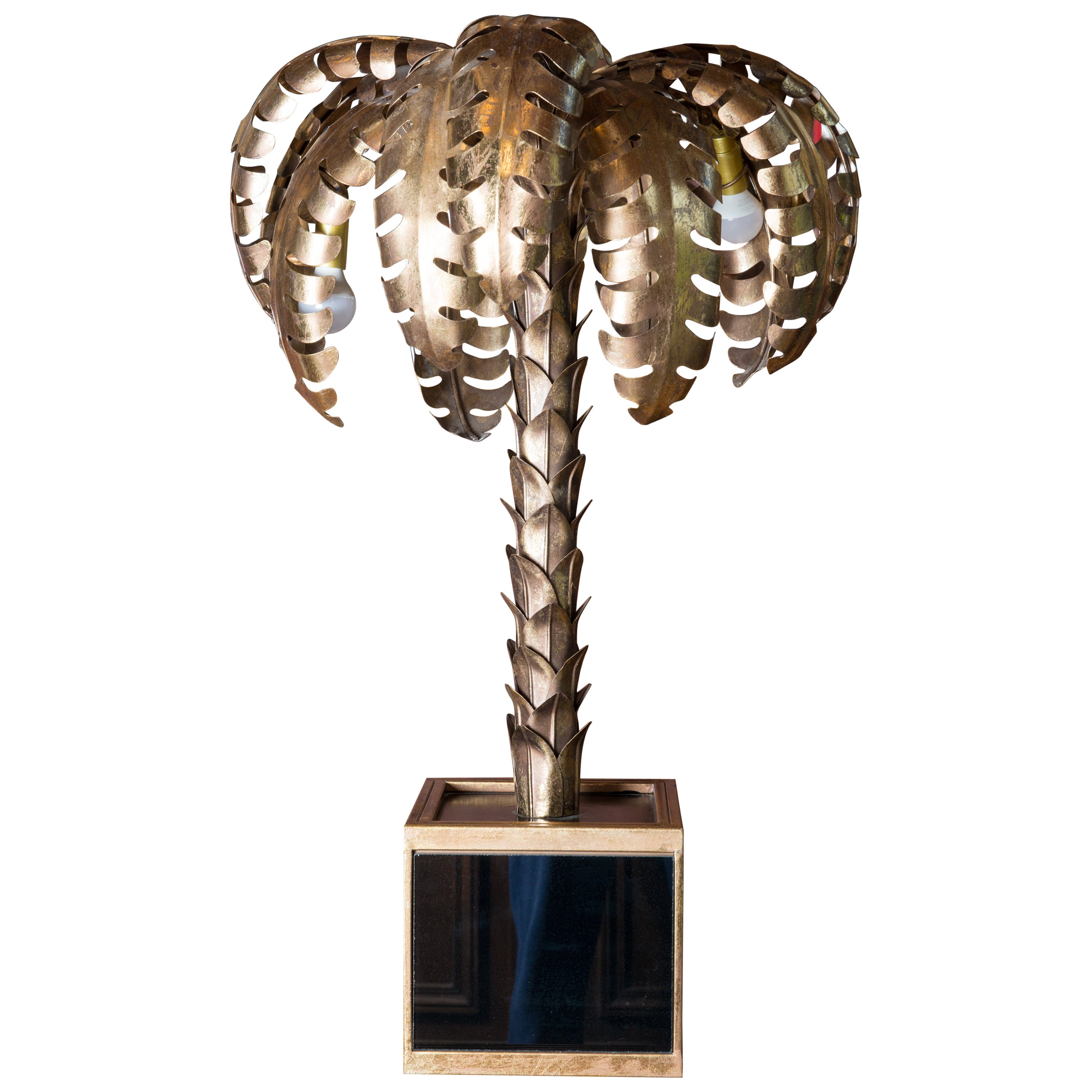 Maison Jansen Palmen-Tischlampe aus Messing, im Stil der