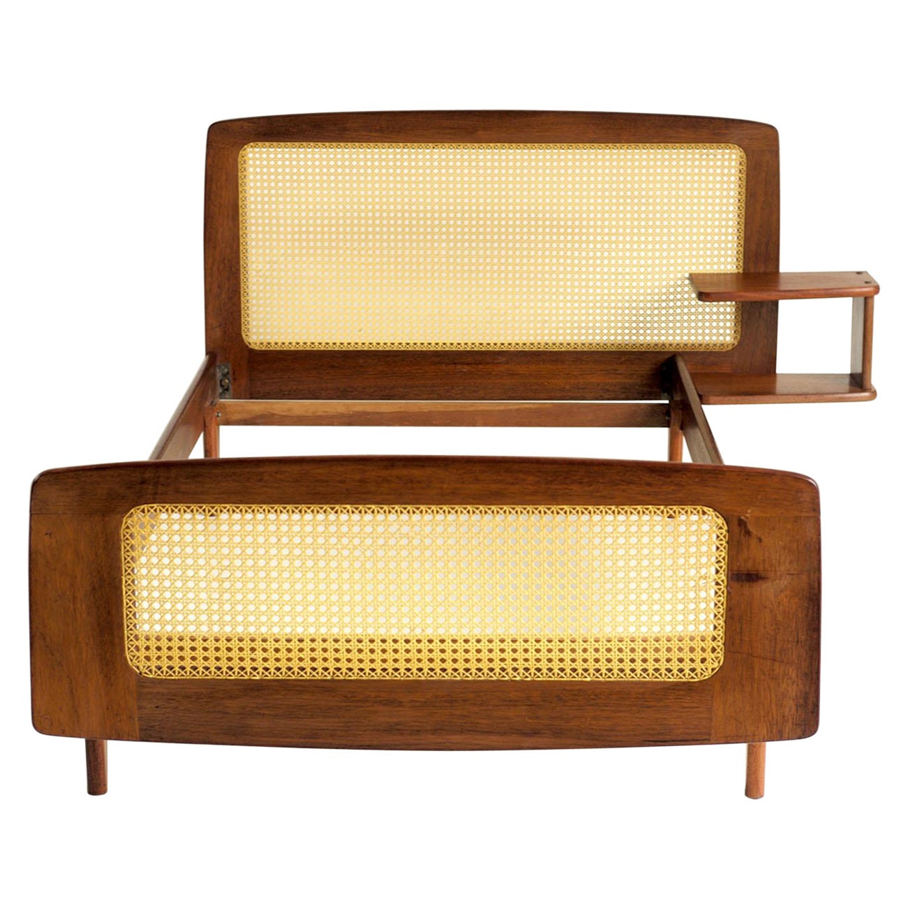 Roger Landault, "DN" bed in mahogany and cane, France 1960 For Sale