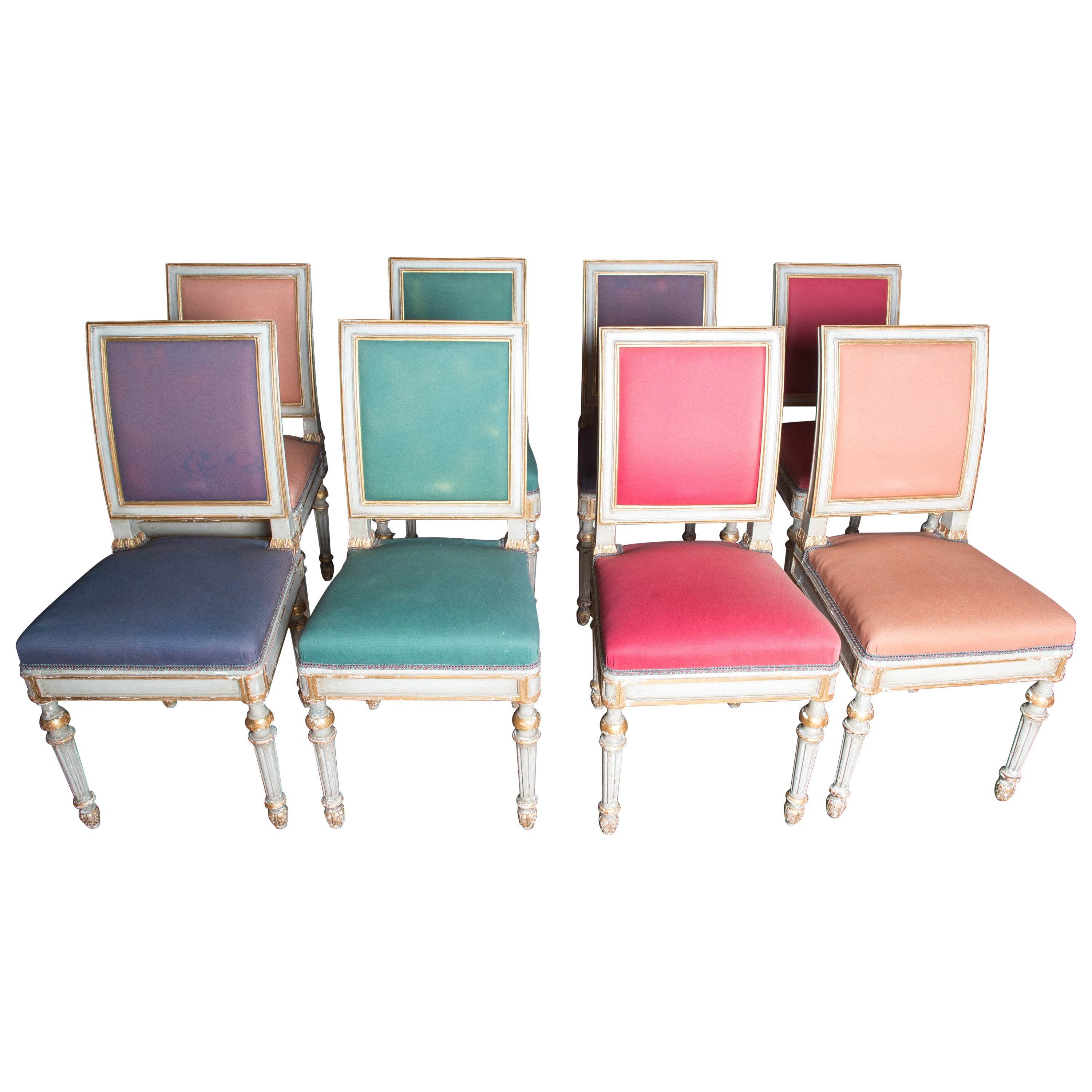 Ensemble de huit chaises de salle à manger italiennes peintes en vente