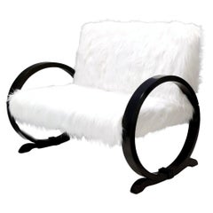 Used White Faux Fur Sofa with Black Wooden Frame, Italy
