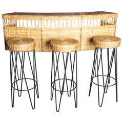 Cote D'Azur Curved Rattan Bar and Three Stools