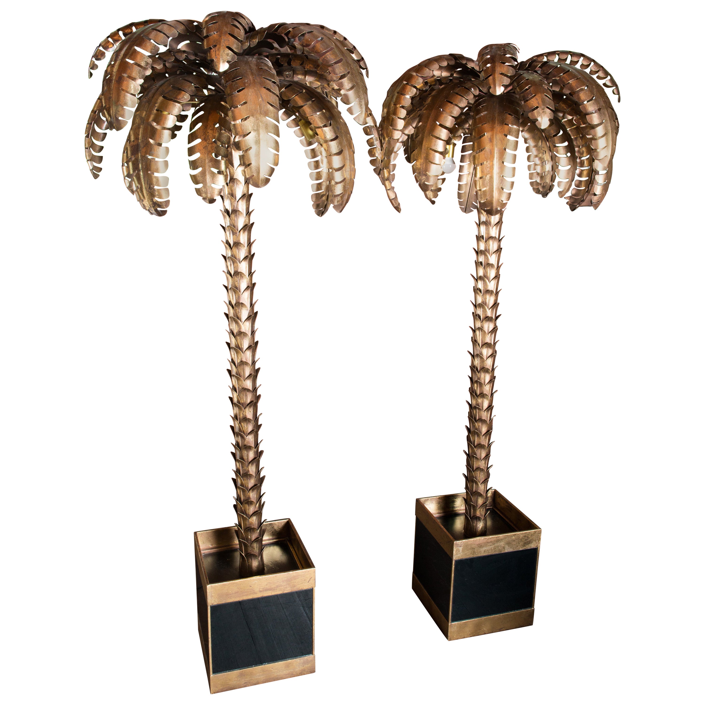 Paar Maison Jansen Stehlampen aus Messing mit Palmen
