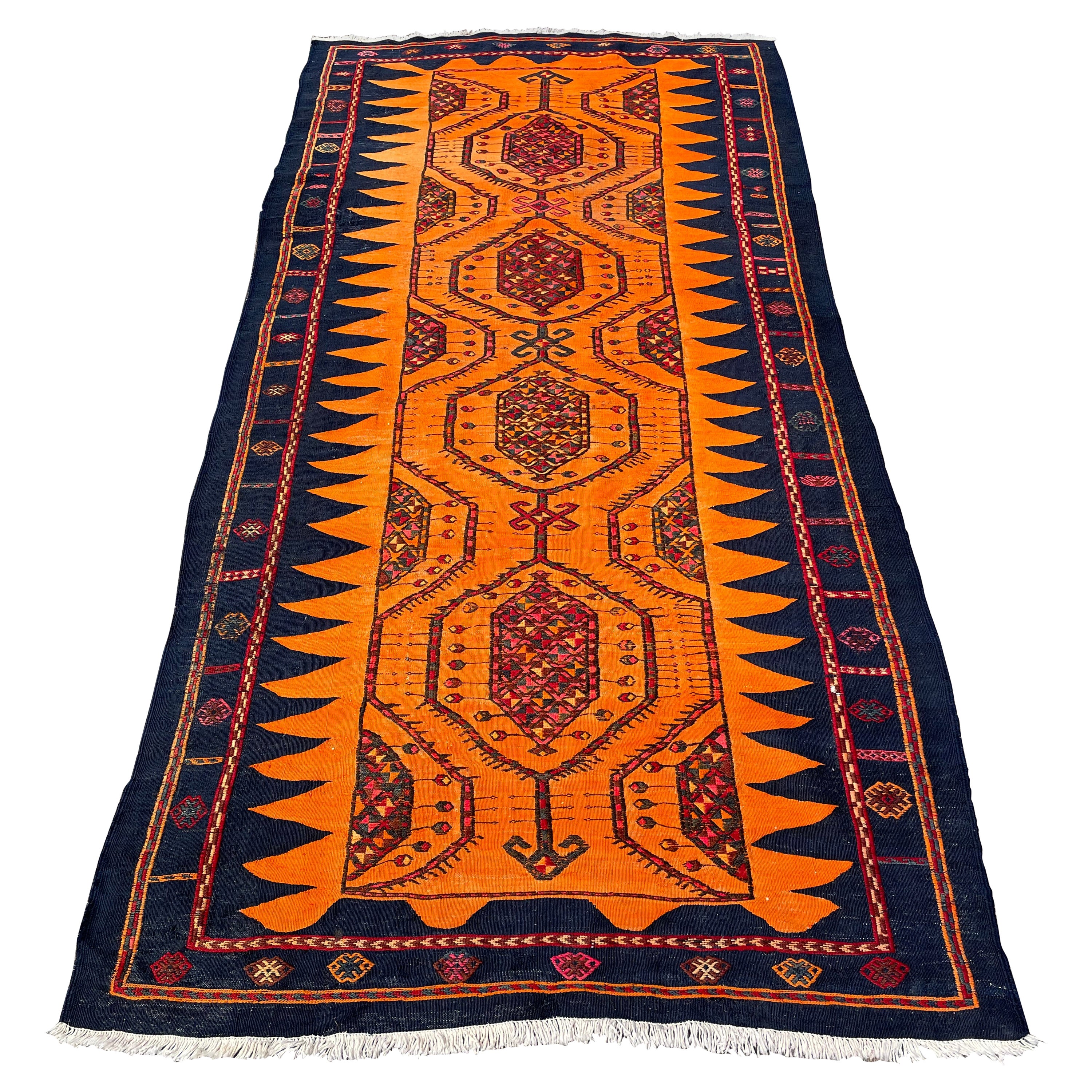 Stunning & Large Size Hand Knotted Kilim Rug Midcentury Design w. Vibrant Colors For Sale