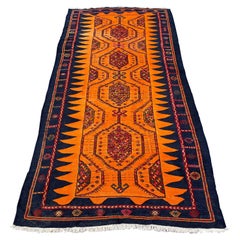 Retro Stunning & Large Size Hand Knotted Kilim Rug Midcentury Design w. Vibrant Colors