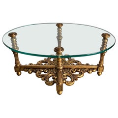 Hollywood Regency Low Glass Side Table Scroll Giltwood 