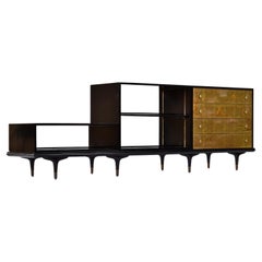 Edward Wormley für Dunbar 4-tlg. schwarzer Lack Asian Modern Modular Credenza