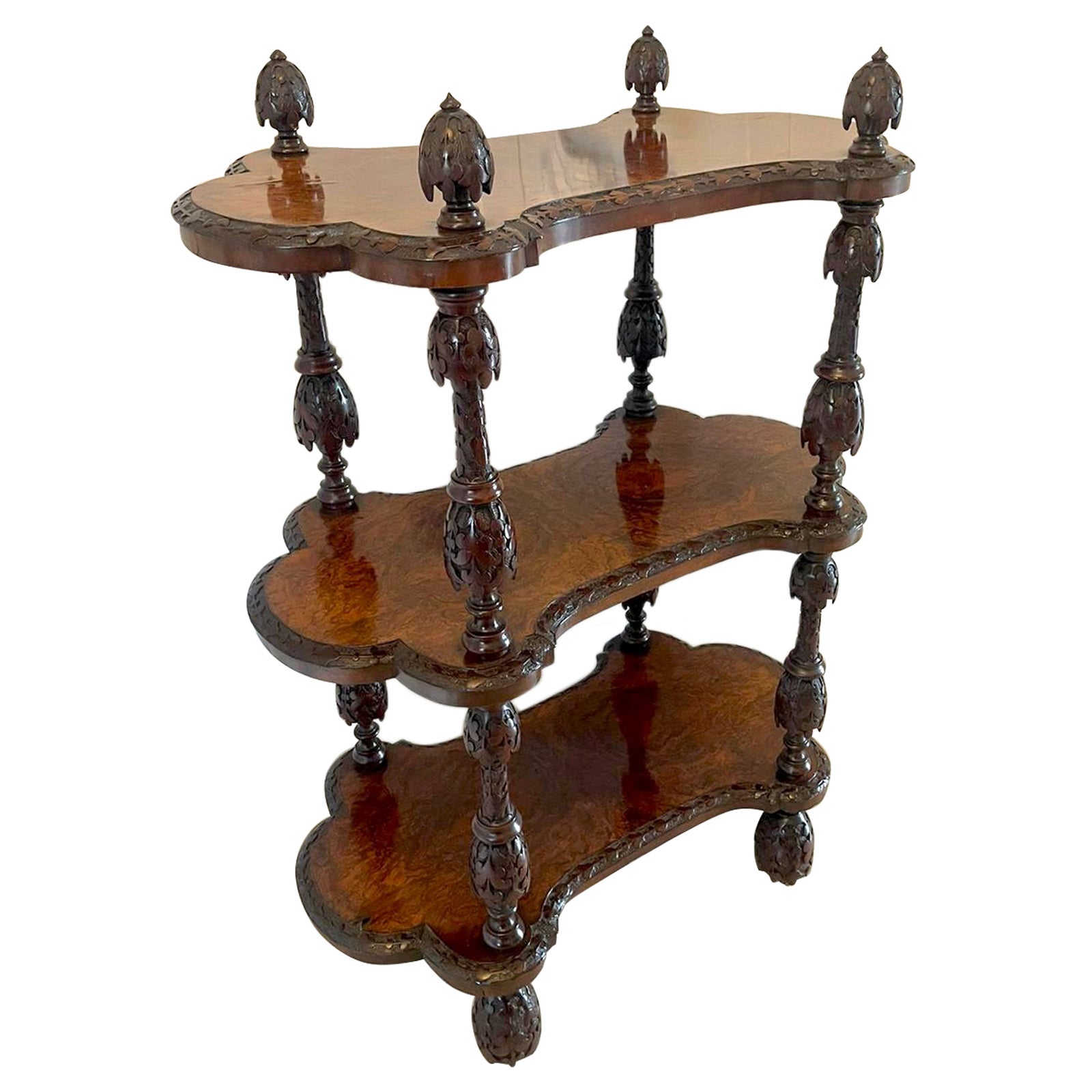 Raro irlandés antiguo de calidad de exposición independiente de madera de nogal tallada Whatnot en venta