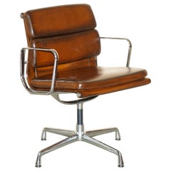 SELTENE VITRA EAMES EA 208 SOFT PAD SWiVEL BROWN LEATHER OFFICE ARMCHAIR