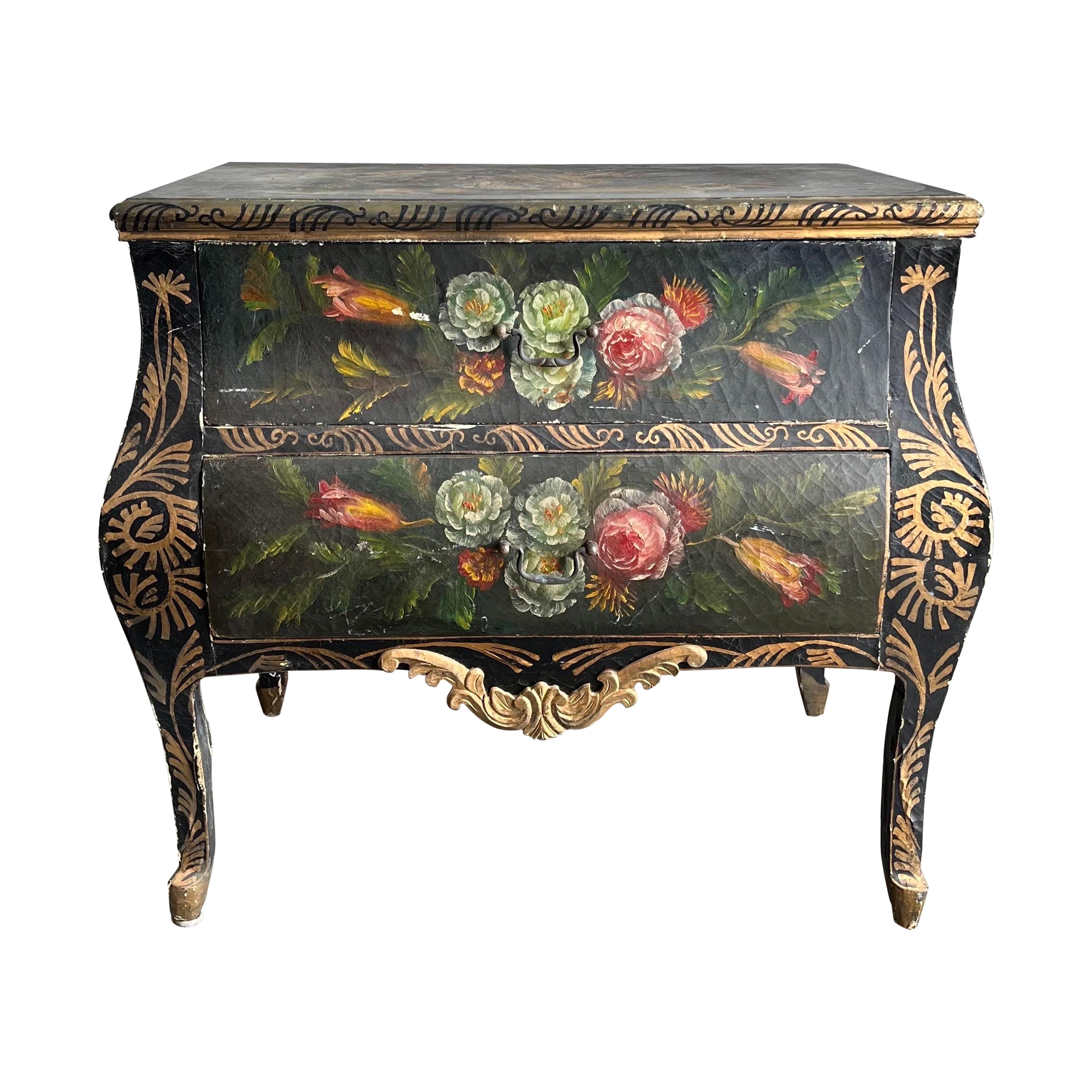 Painted Linen Wrapped Bombe Chest For Sale