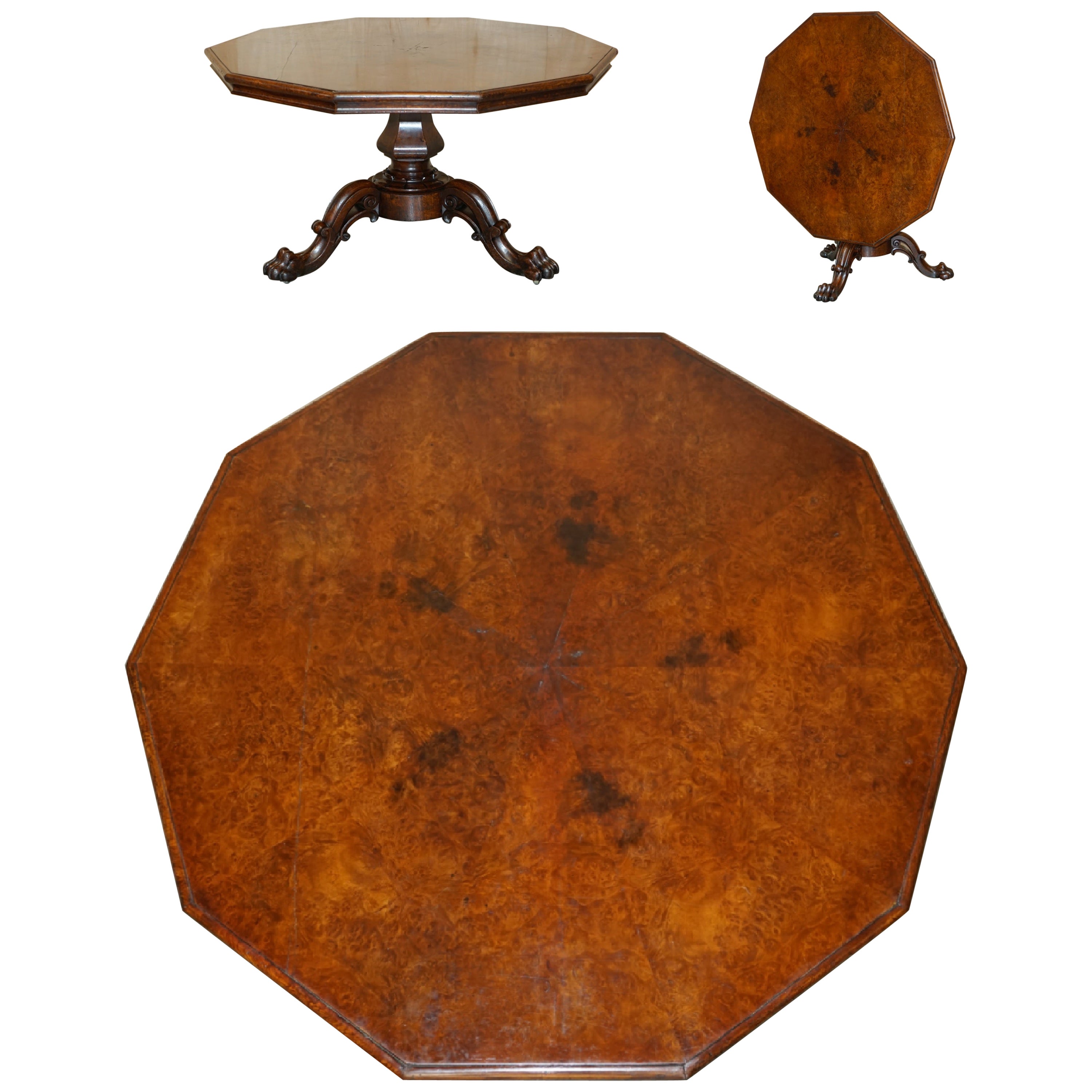 EXQUISITE ORIGINAL ANTiQUE LAMB OF MANCHESTER BURR WALNUT DINING CENTRE TABLE For Sale