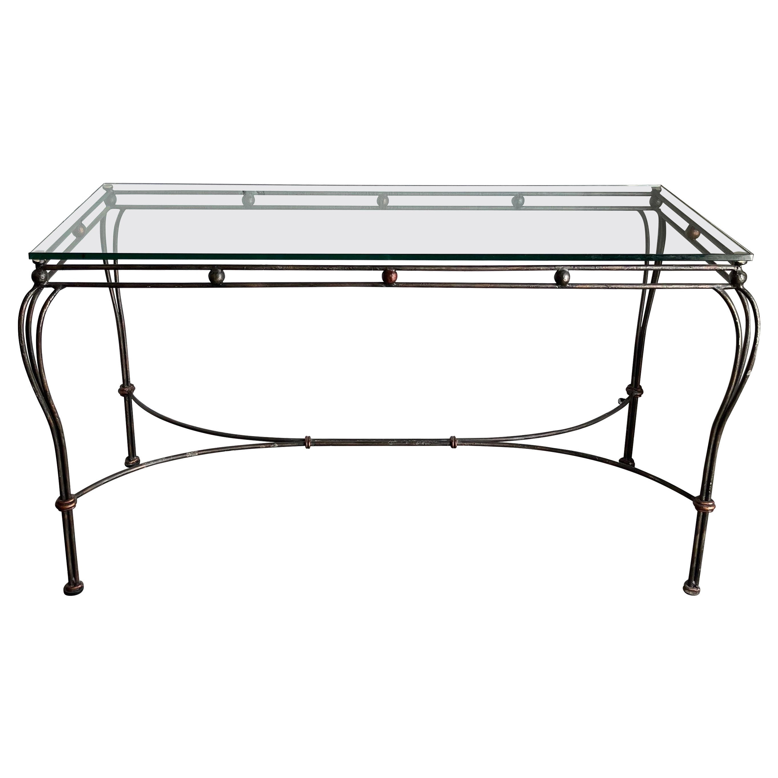 Vintage Wrought Iron Console Sofa Table For Sale