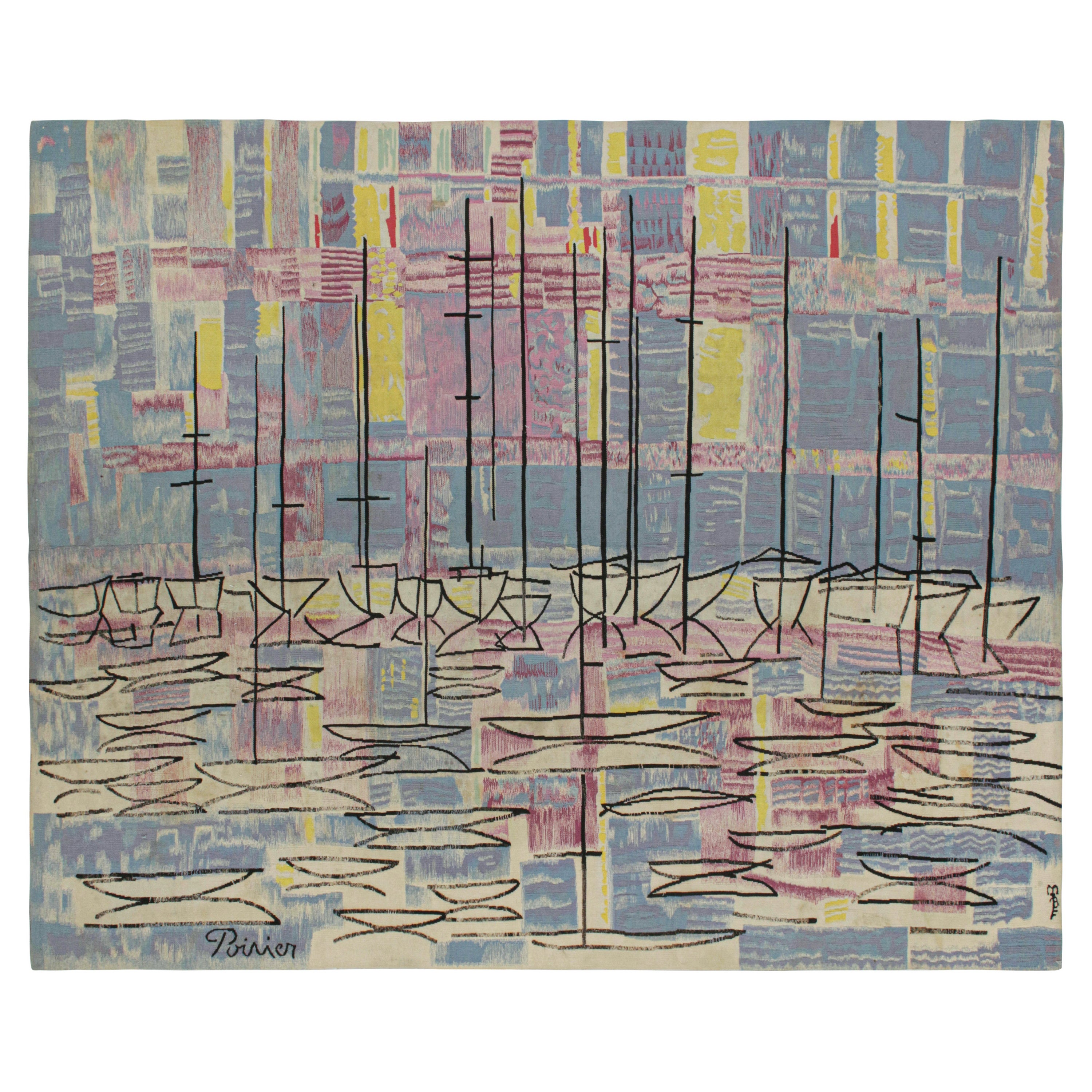 Rare Signed Vintage Abstract Tapestry by Etienne Poirier For Sale