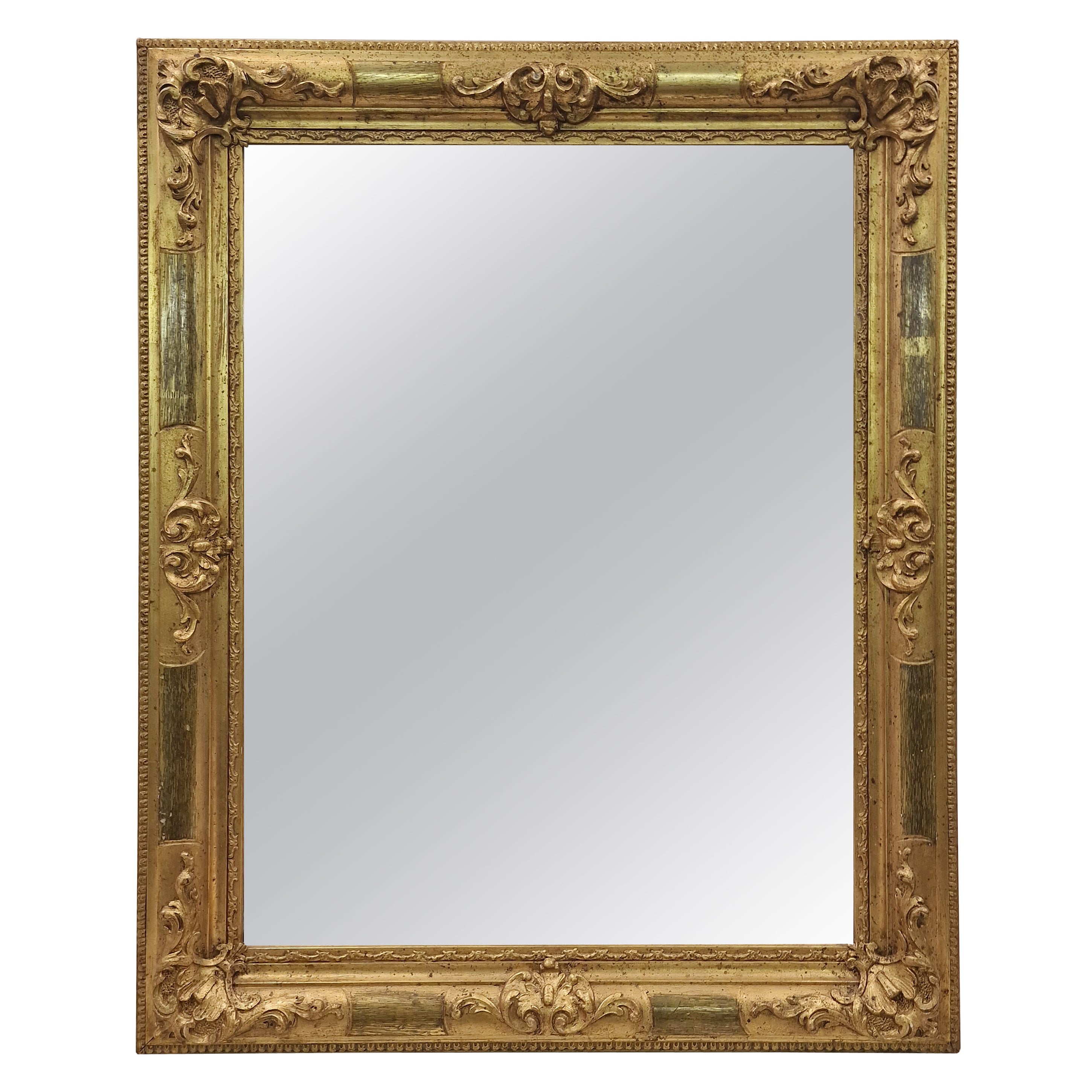 Golden Wall Mirror, frame, rich Stucco decor, Late Biedermeier, 1850/60, Austria For Sale