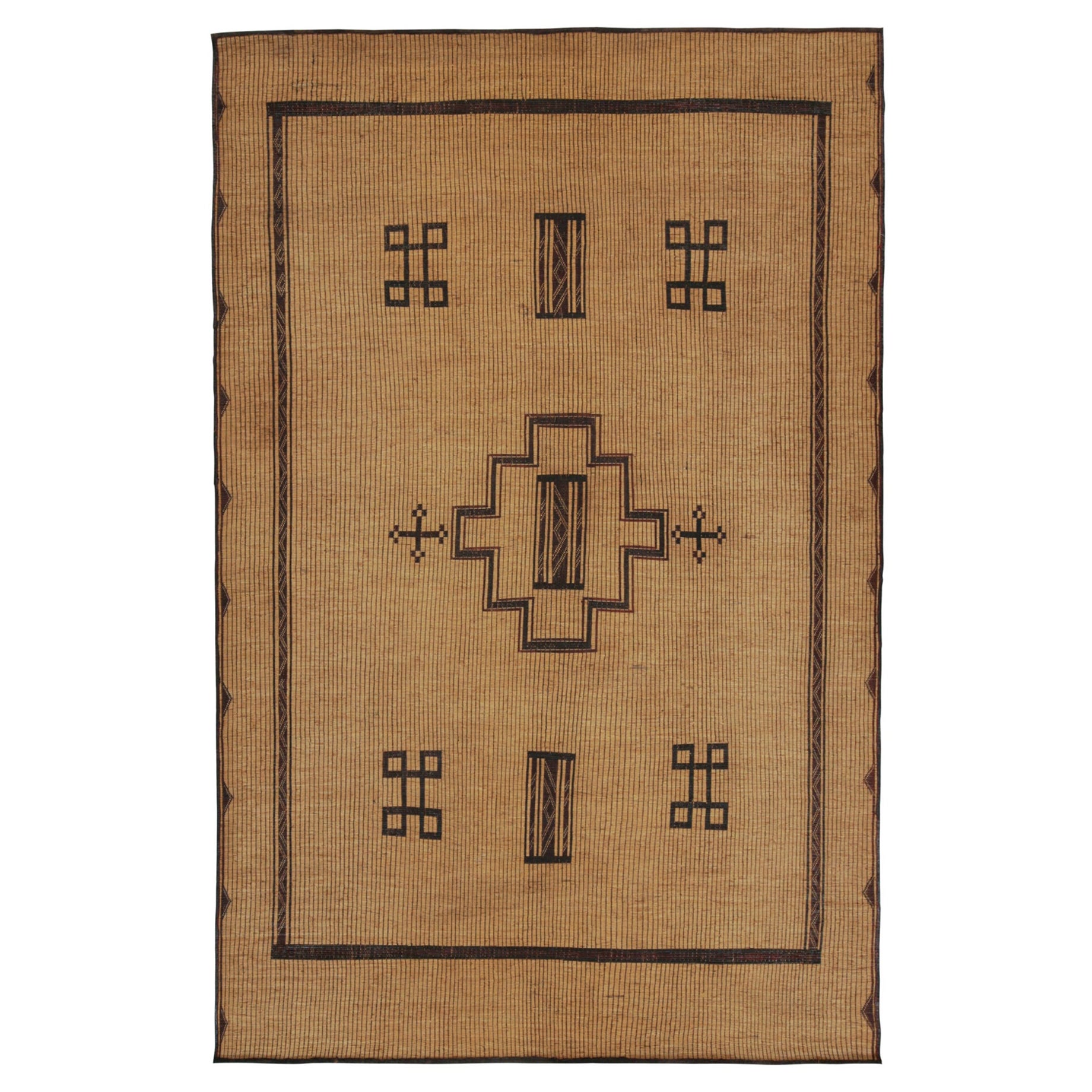 Vintage Moroccan Tuareg Mat in Beige with Black Medallions, from Rug & Kilim For Sale