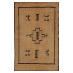 Vintage Moroccan Tuareg Mat in Beige with Black Medallions, from Rug & Kilim