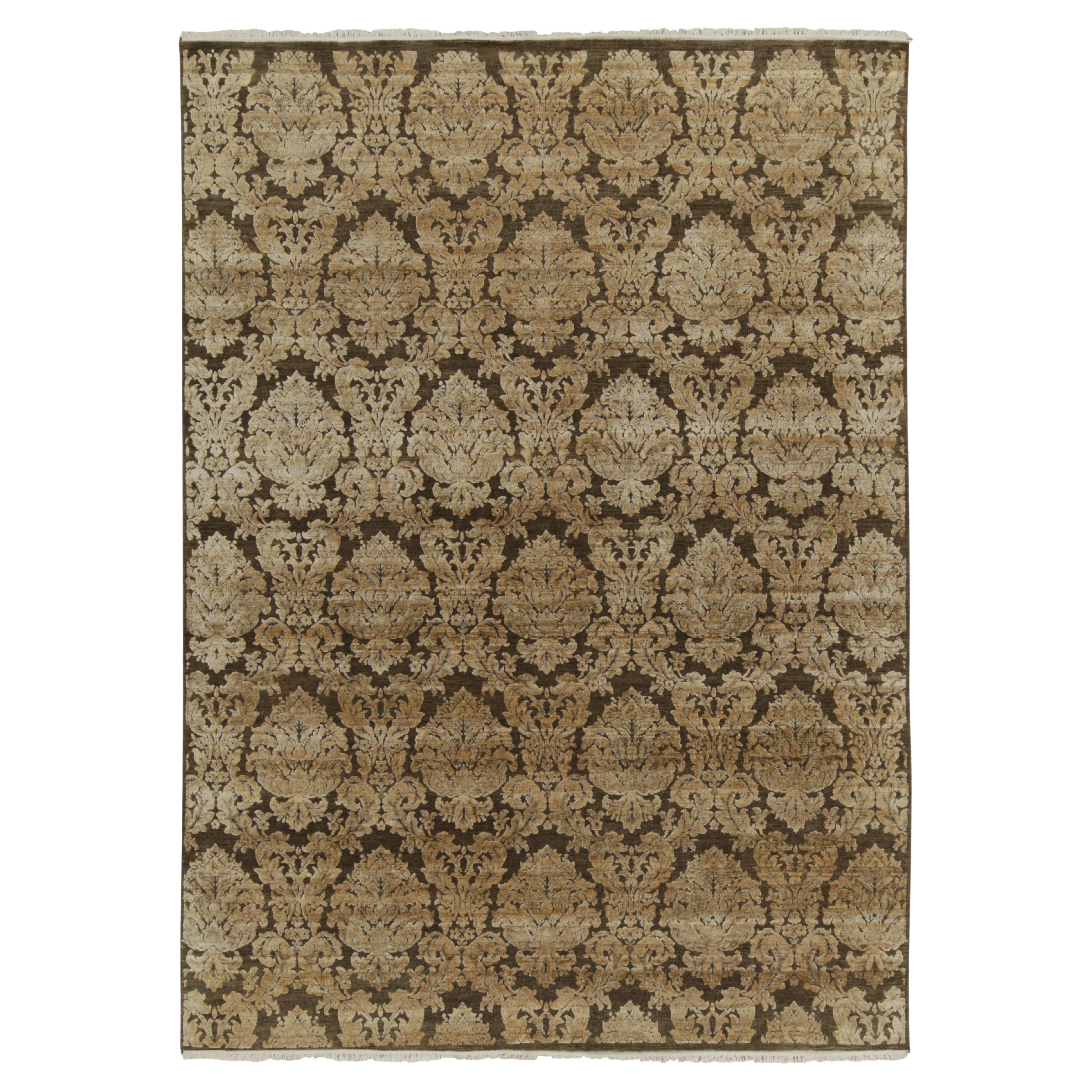 Rug & Kilim’s Classic Italian style rug in Brown with Gold Floral Patterns For Sale