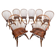 Retro Set of Eight American Windsor Dining Chairs Circa Late 20th Century