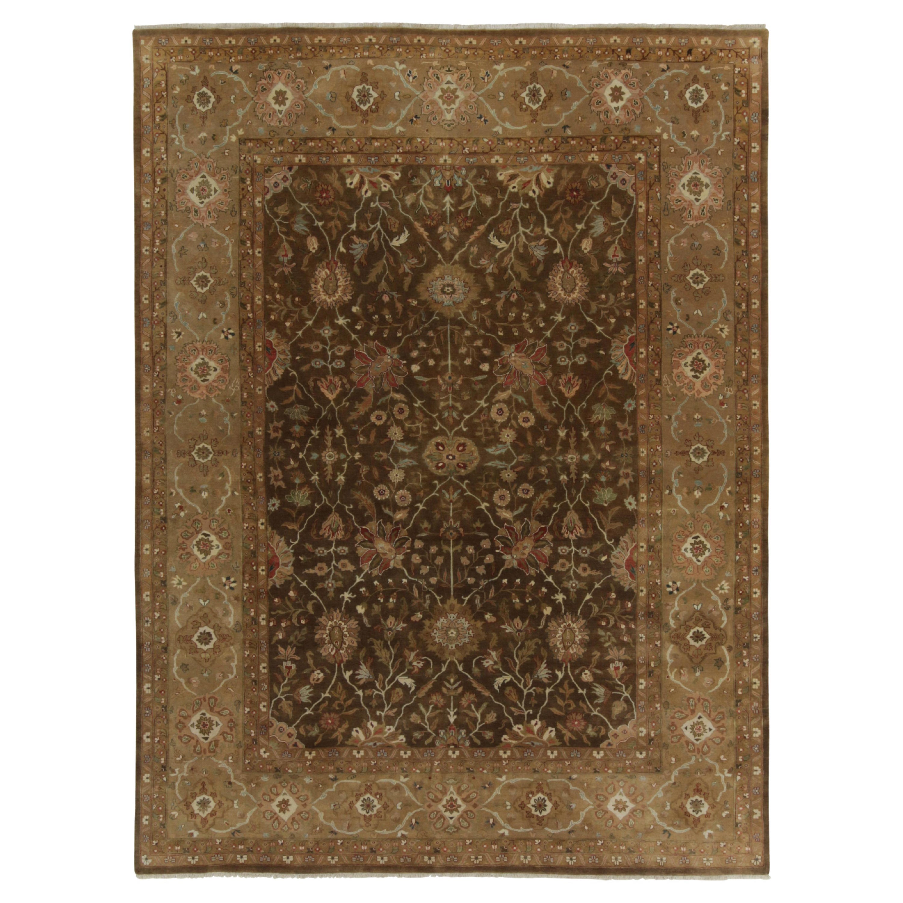 Rug & Kilim’s Tabriz style rug in Brown, Gold and Green Floral Patterns For Sale